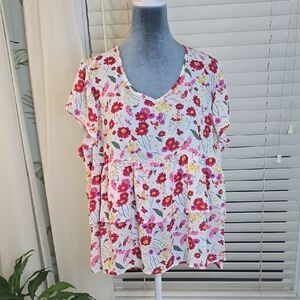 Vibrant Floral V-Neck Blouse